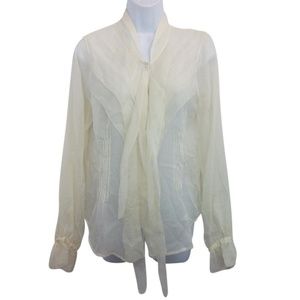 Falls Beige Chiffon Silk Blouse S Button-down Top